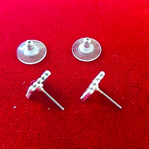 Square Silvertone Stud Earrings - Picture 3 of 4